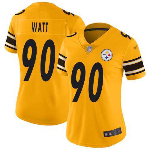 Women's Nike Steelers #90 T. J. Watt Gold Stitched NFL Limited Inverted Legend Jersey Dzhi